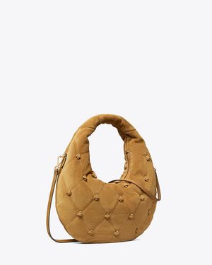 Tory Burch Bunny Knot Suede Crescent Bag - Brown