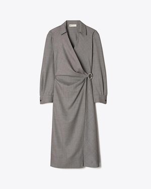 Tory Burch Wool Wrap Dress - Gray