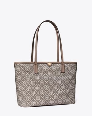 Tory Burch T Monogram Coated Jacquard Small Zip Tote - Grey