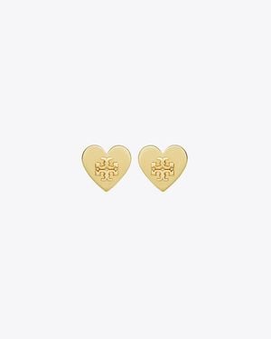 Tory Burch Forget Me Not Heart Stud Earrings - Metallic