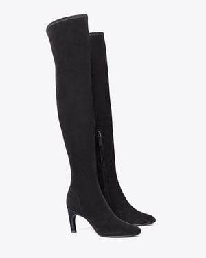 Tory Burch Over-The-Knee Heeled Suede Boot - Black
