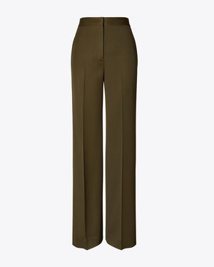 Tory Burch Wide-Leg Wool Pant - Green