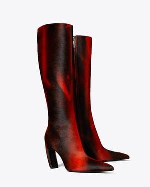 Tory Burch Tall Printed Calf Hair Boot - Red