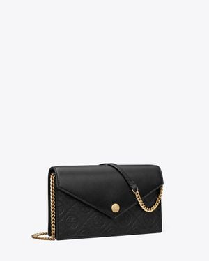 Tory Burch T Monogram Leather Envelope Chain Wallet, One Size - Black