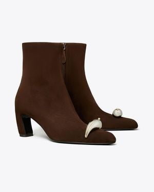 Tory Burch Pierced Heeled Ankle Boot - Brown