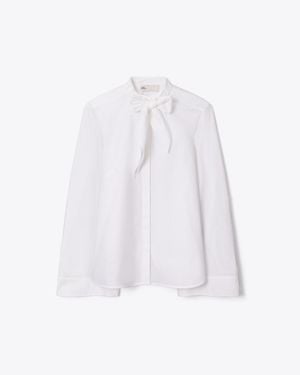 Tory Burch Cotton Bow Blouse - White