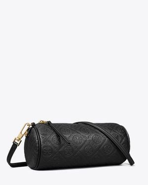 Tory Burch T Monogram Pebbled Cylinder Bag - Black