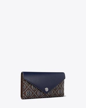 Tory Burch T Monogram Contrast Embossed Envelope Wallet - Blue