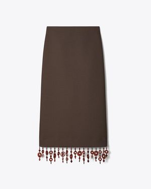 Tory Burch Embellished Crepe Skirt - Brown