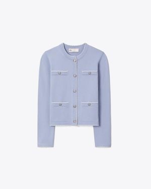 Tory Burch Kendra Wool Scalloped Cardigan - Blue