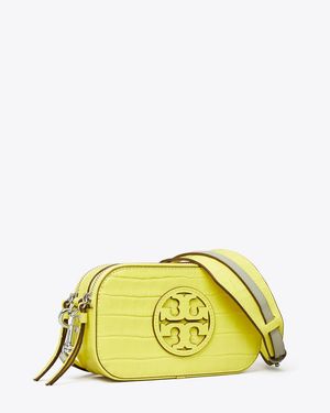 Tory Burch Mini Miller Croc-Embossed Crossbody Bag, One Size - Yellow