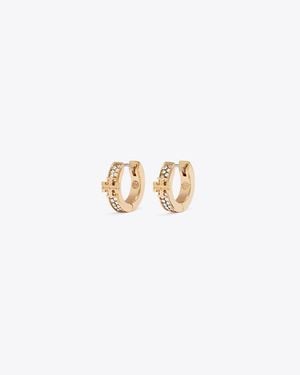 Tory Burch Icon Pavé Huggie Earrings - Metallic