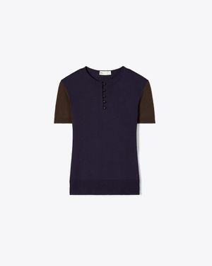 Tory Burch Wool Henley - Blue
