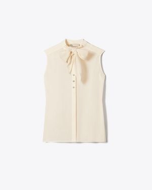 Tory Burch Sleeveless Bow Blouse - Natural