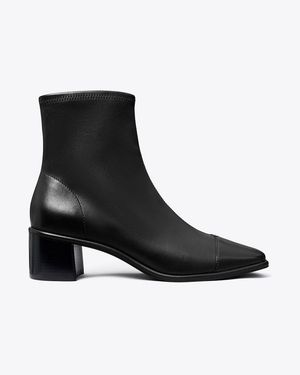 Tory Burch Cap-Toe Low-Heel Ankle Boot - Black
