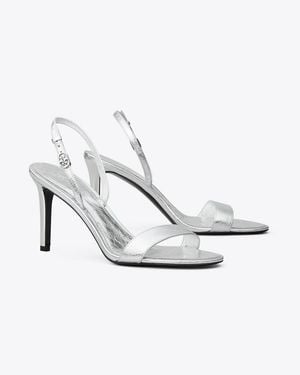 Tory Burch Double T Buckle Heel Sandal - White