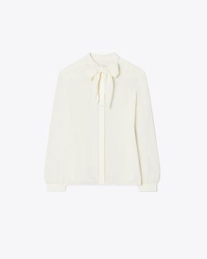 Tory Burch Georgette Bow Blouse - White