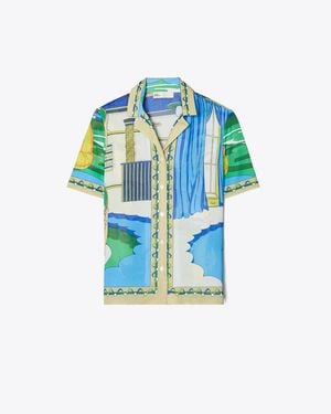 Tory Burch Printed Camp Shirt - Blue