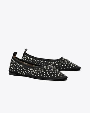 Tory Burch Ballet Flats With Crystal Accents - Black