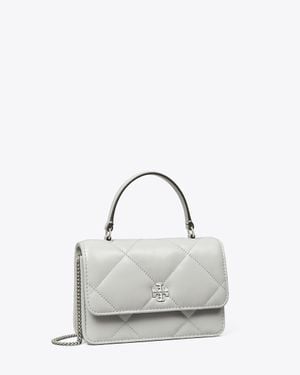 Tory Burch Mini Kira Diamond Quilt Charm Top-Handle Crossbody - White