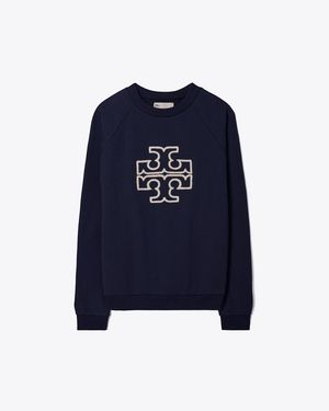 Tory Burch Heavy French Terry Logo Crewneck - Blue