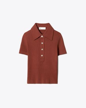 Tory Burch Viscose Ribbed Polo Sweater - Red