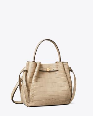 Tory Burch Romy Croc-Embossed Bucket Bag - Natural