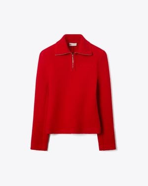 Tory Burch Half-Zip Wool Sweatshirt - Red