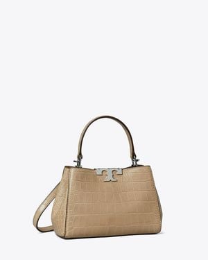 Tory Burch Mini Eleanor Soft Croc-Embossed Satchel - Natural