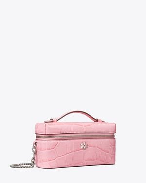 Tory Burch Charlie Croc-Embossed East-West Vanity Case - Pink