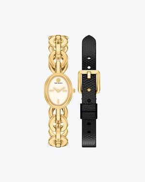 Tory Burch Small Oval Watch Gift Set, One Size - Metallic