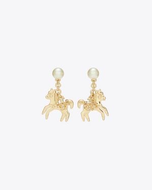 Tory Burch Curiosity Horse Charm Earrings - Metallic