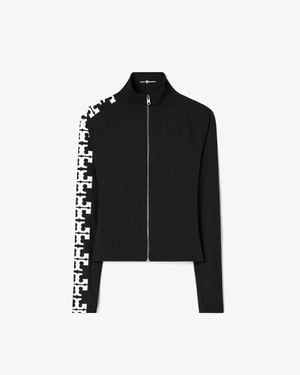 Tory Burch Reflective Nylon Logo Zip Top - Black