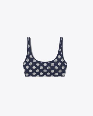 Tory Burch T Monogram Compression Scoop-Neck Bra - Blue