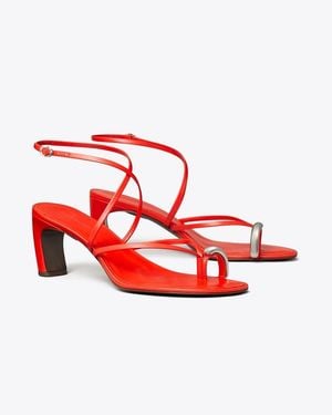 Tory Burch Pierced Multi-Strap Heeled Sandal - Red
