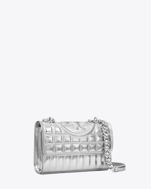 Tory Burch Small Fleming Metallic Quilt Convertible Shoulder Bag, One Size - White