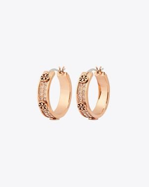 Tory Burch Small Icon Pavé Hoop Earrings - Pink
