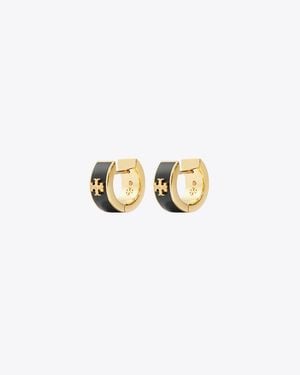 Tory Burch Icon Enamel Huggie Earrings, One Size - Metallic