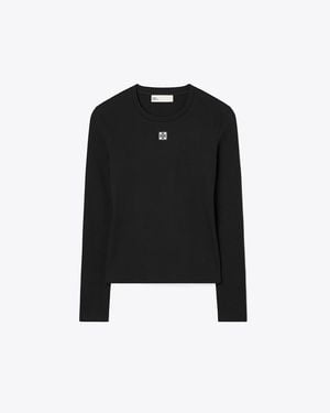 Tory Burch Cotton Logo Top - Black