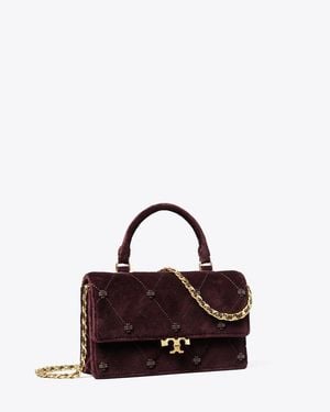 Tory Burch Mini Bunny Knot Velvet Top Handle - Purple