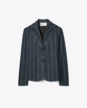 Tory Burch Striped Cotton Blazer - Blue