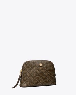 Tory Burch T Monogram Coated Canvas Small Dome Cosmetic Case - Green