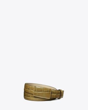 Tory Burch Plate Croc-Embossed Belt - Green