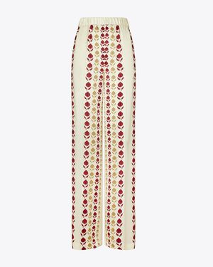 Tory Burch Printed Silk Trousers - Metallic