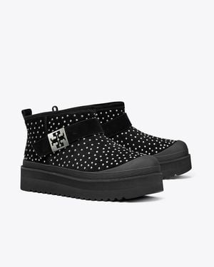 Tory Burch Studded Suede Shearling-Lined Platform Boots - Black