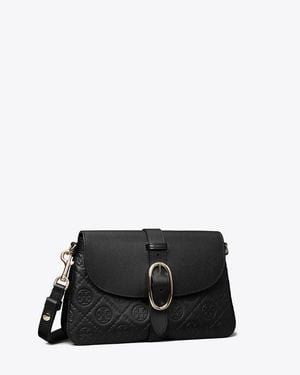 Tory Burch T Monogram Pebbled Soft Small Shoulder Bag - Black