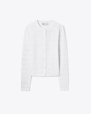 Tory Burch Pointelle Viscose Cardigan - White