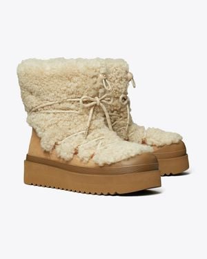 Tory Burch Mellow Shearling Lace-Up Boot - Natural