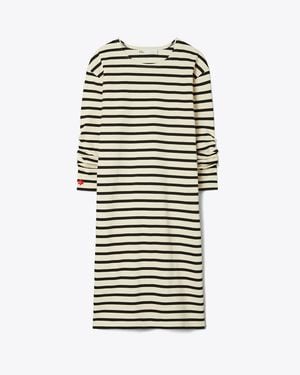 Tory Burch Scrunched-Sleeve Jersey T-Shirt Dress - White
