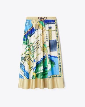Tory Burch Printed Nylon Satin Skirt - Blue